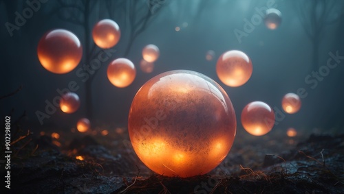 Abstract background with ethereal glowing orbs floatin photo