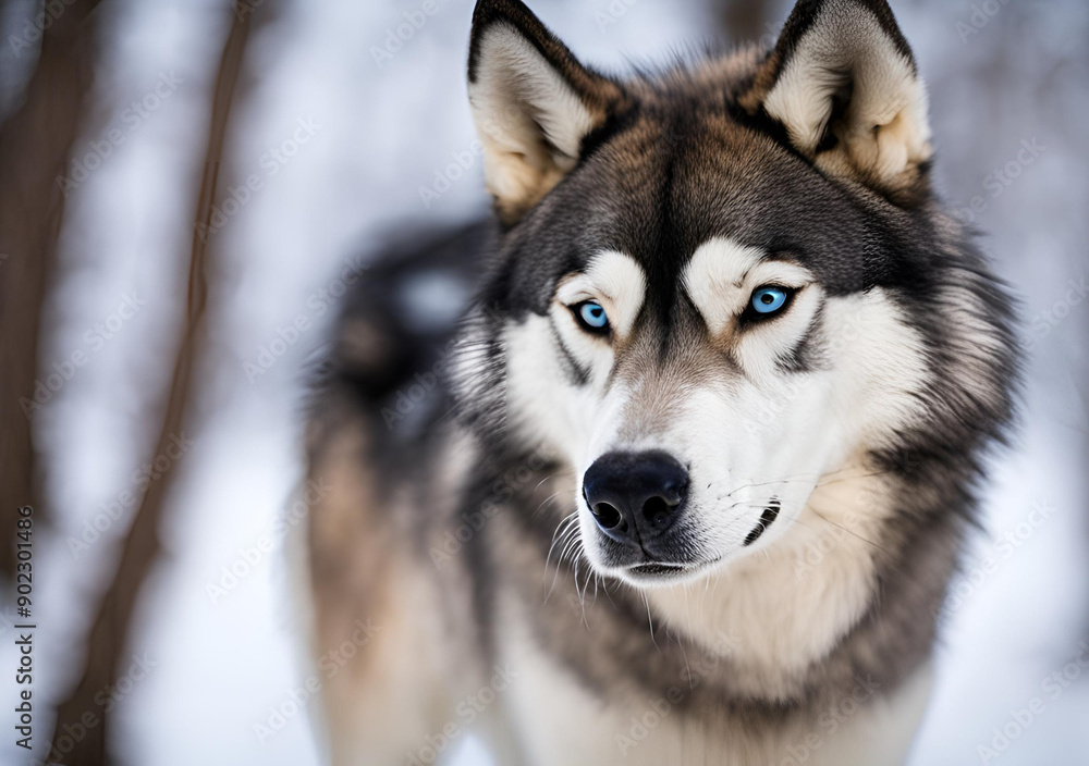 Majestic Blue-Eyed Wolf in Snow