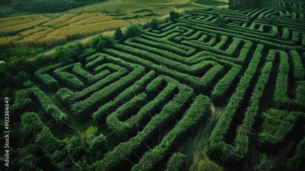 Haunted corn maze in rural America with spooky scenes and visitors navigating the paths Haunted corn maze in rural America with spooky scenes and visitors navigating the paths