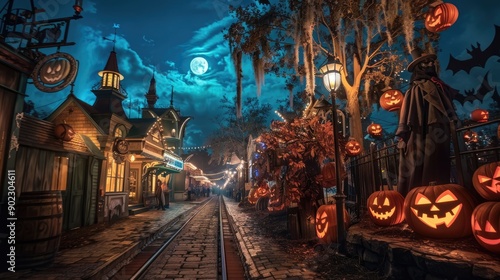 Halloween-themed amusement park in Orlando with haunted rides and costumed staff