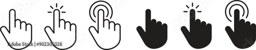 Pointer cursor computer mouse icon collection. Clicking the cursor. Hand clicks. Pointing hand click icon. Click the cursor. Vector illustration photo