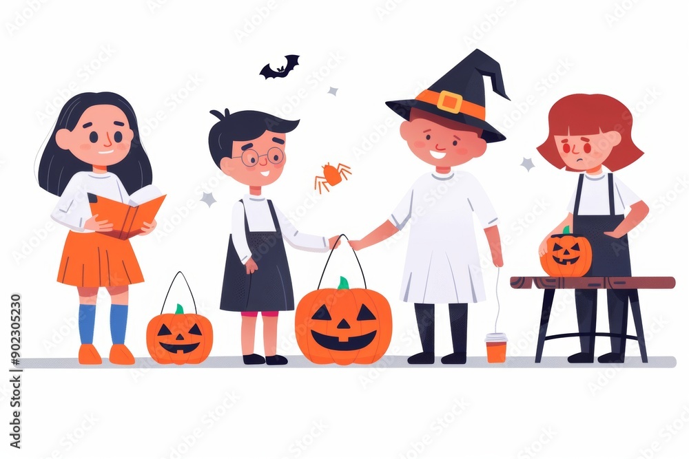 kids engaged in Halloween crafts, making decorations. kids engaged in Halloween crafts, making decorations.