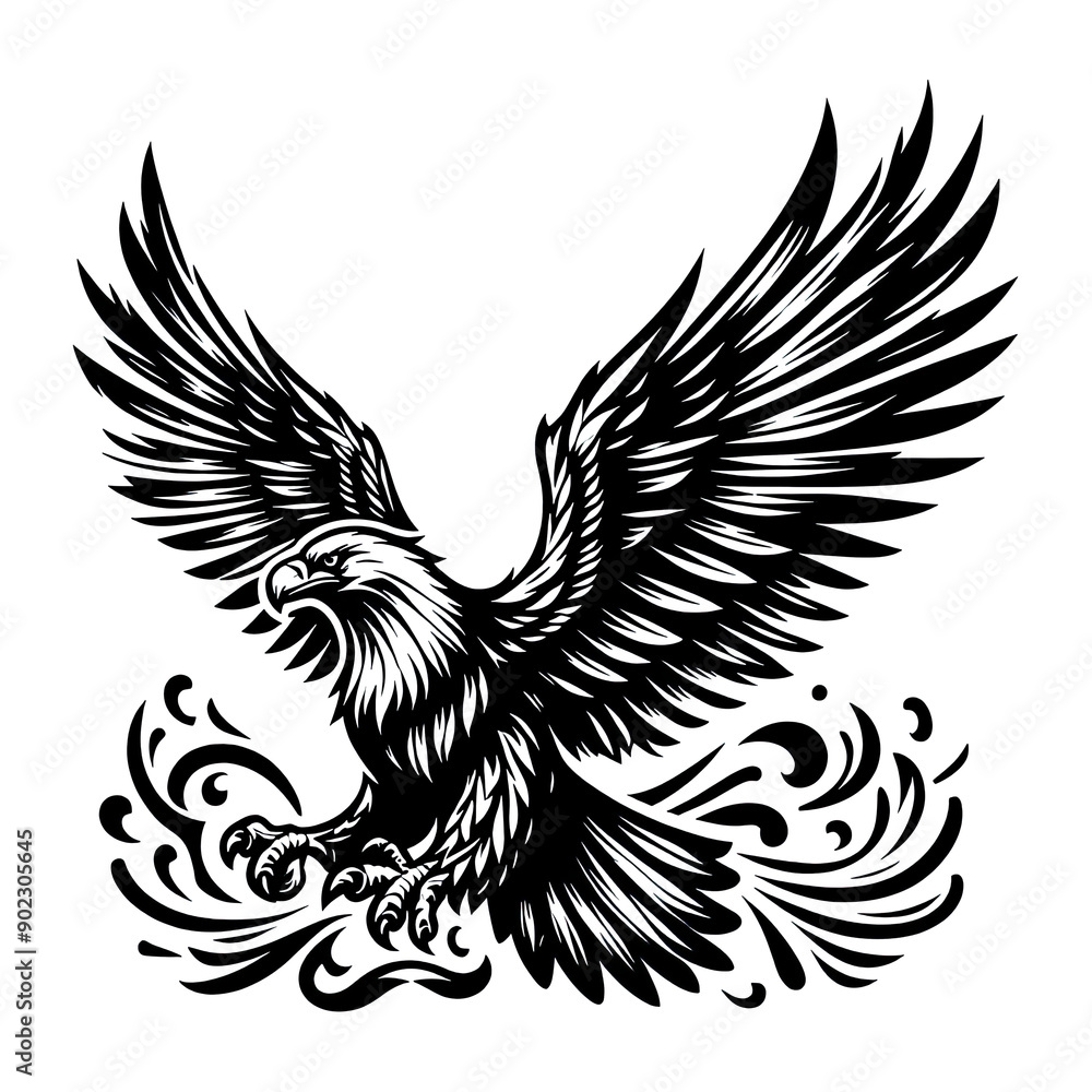 Eagle black line stencil artwork isolated on white background PNG Eagle black line stencil artwork isolated on white background PNG