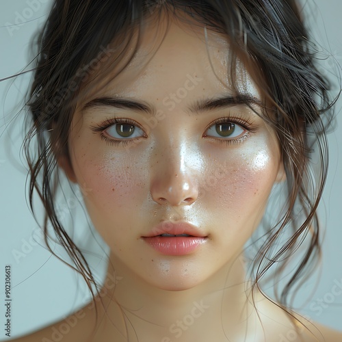 Asian woman beauty concept. skin care. body care. Hair removal salon, Young woman and light blue background
