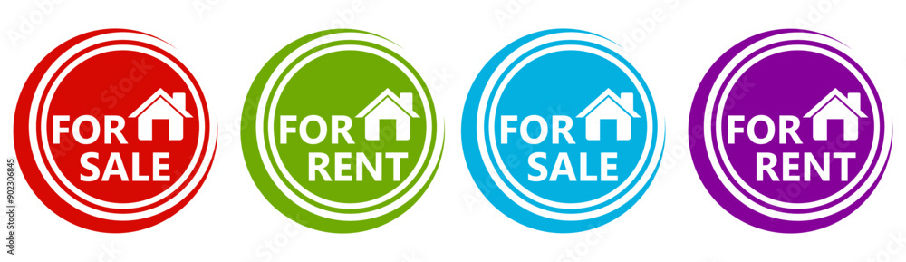 set collections House For Sell Labels icon. Home For Rent sign template notice sticker design vector illustration set collections House For Sell Labels icon. Home For Rent sign template notice sticker design vector illustration