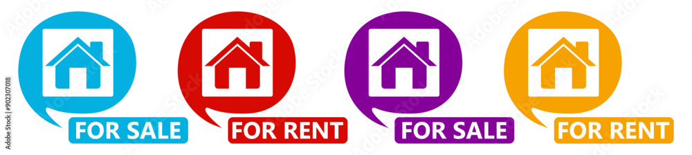 set collections House For Sell Labels icon. Home For Rent sign template notice sticker design vector illustration set collections House For Sell Labels icon. Home For Rent sign template notice sticker design vector illustration