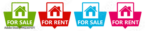 set collections House For Sell Labels icon. Home For Rent sign template notice sticker design vector illustration