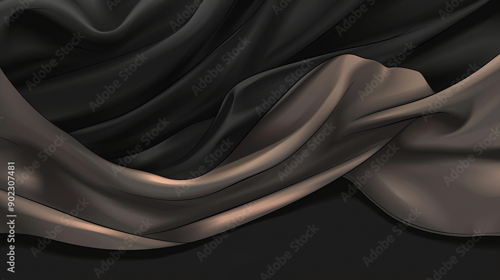 Obraz premium Abstract fabric, satin, silk, lying in waves, shimmering, for designs, banners, poster backgrounds. Coffee and milk color. Dark brown and black 