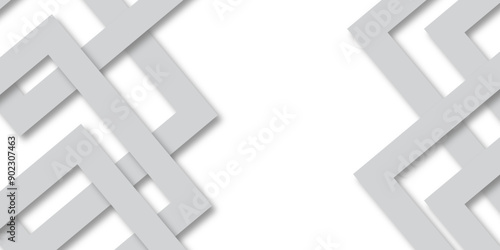 White abstract geometric background with white paper sheets soars as abstract spaces with rectangles, parallel stripes, perspective, shadows in simple strict modern material in triangle and square.