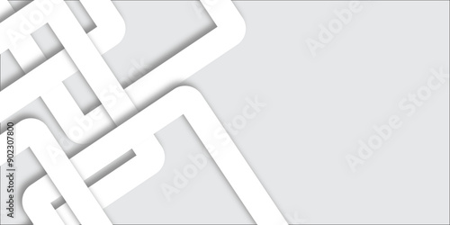 White abstract geometric background with white paper sheets soars as abstract spaces with rectangles, parallel stripes, perspective, shadows in simple strict modern material in triangle and square.