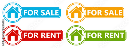 set real estate for sale signs symbol. Home for rent label design template vector illustration	