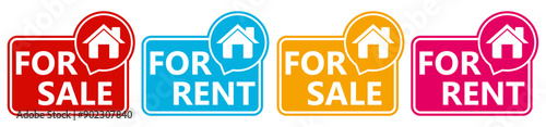 set real estate for sale signs symbol. Home for rent label design template vector illustration	