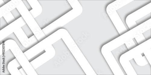 White abstract geometric background with white paper sheets soars as abstract spaces with rectangles, parallel stripes, perspective, shadows in simple strict modern material in triangle and square.