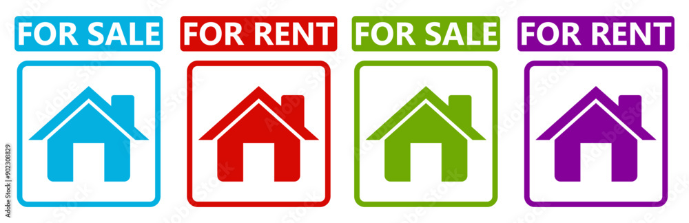 set vector sign for sale and rent icon stickers. house for rent promotional template label design illustration set vector sign for sale and rent icon stickers. house for rent promotional template label design illustration