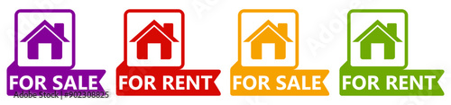 set vector sign for sale and rent icon stickers. house for rent promotional template label design illustration