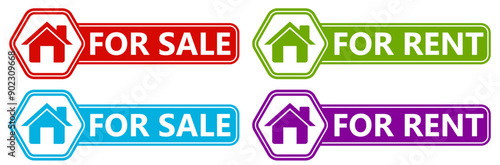 Set collections trendy colorful home for sale sign icon. home for rent labels design template Vector illustration