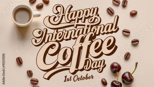 International Coffee Day posts design simple typography illustrations.