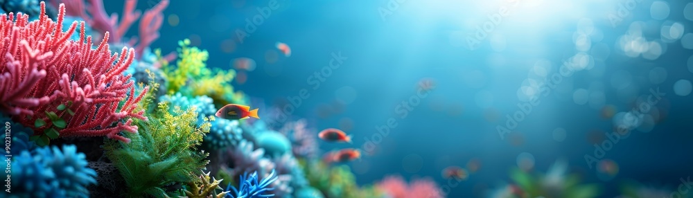 Fototapeta premium A colorful coral reef with fish swimming in the water