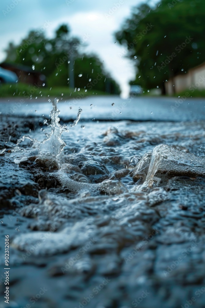 Fototapeta premium Street Puddle with Trees