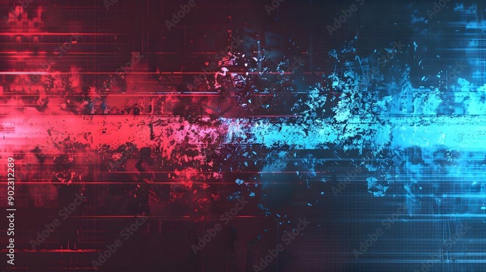 Obraz premium TV or computer screen displaying distorted colorful static