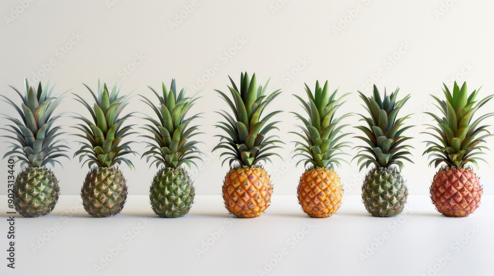 Fototapeta premium Pineapple arrangement on white background