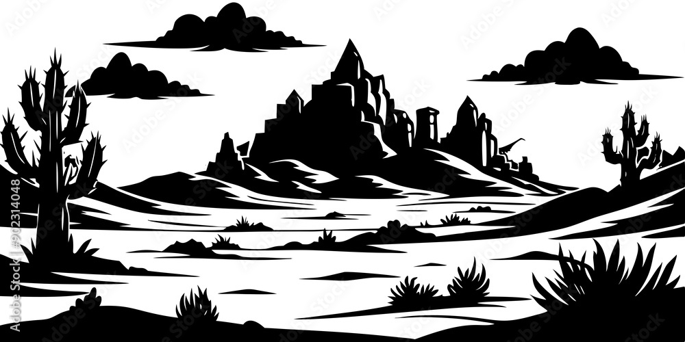 Silhouette of Desert Landscape: Breathtaking Views of the Arid Wilderness Silhouette of Desert Landscape: Breathtaking Views of the Arid Wilderness