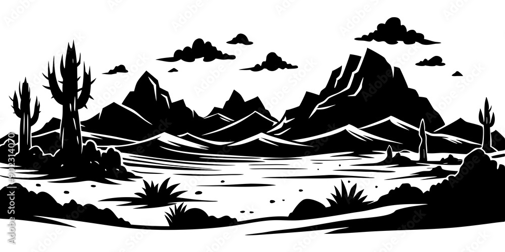 Silhouette of Desert Landscape: Breathtaking Views of the Arid Wilderness Silhouette of Desert Landscape: Breathtaking Views of the Arid Wilderness