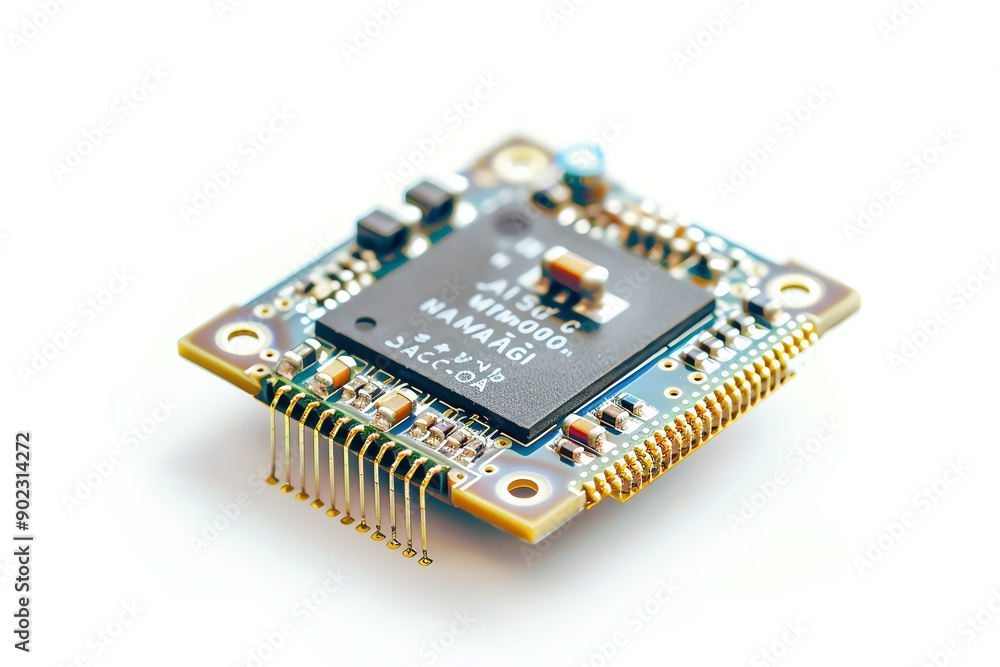 Close-up image of a microchip with electronic components. Perfect for technology, electronics, and circuit-related content. Close-up image of a microchip with electronic components. Perfect for technology, electronics, and circuit-related content.