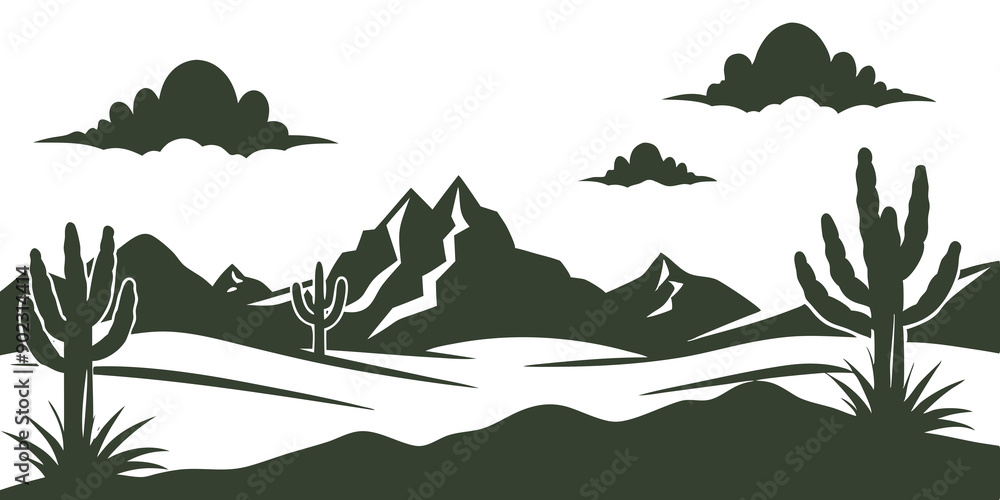 Silhouette of Desert Landscape: Breathtaking Views of the Arid Wilderness Silhouette of Desert Landscape: Breathtaking Views of the Arid Wilderness