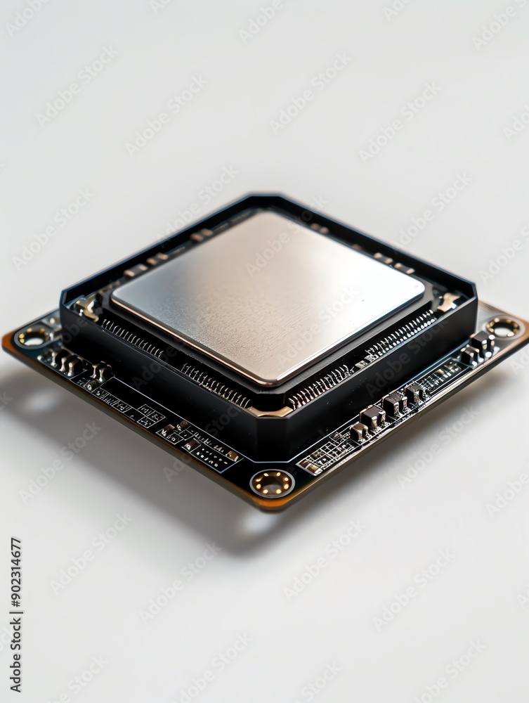 Close-up of a modern computer processor on a white background, representing advanced technology and hardware innovation. Close-up of a modern computer processor on a white background, representing advanced technology and hardware innovation.