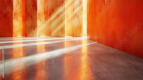 Abstract background with warm orange light shining through a window, creating a dramatic and captivating scene