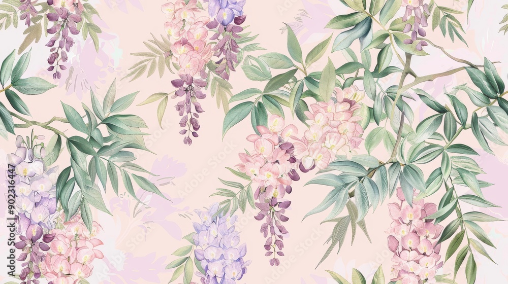 Fototapeta premium Elegant wisteria frame, vintage floral pattern