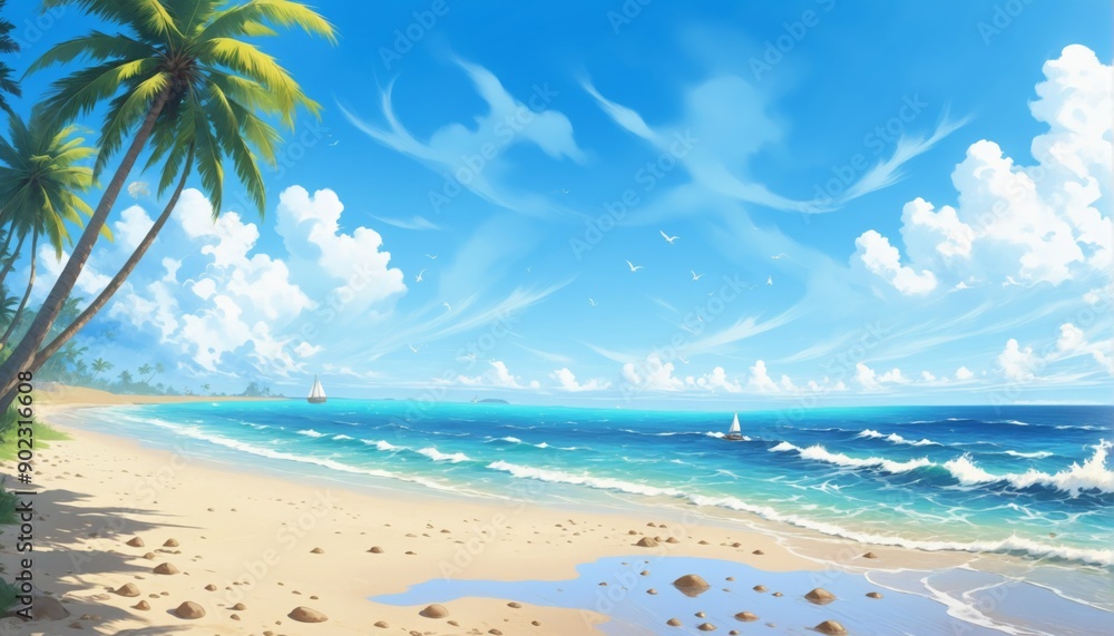 Obraz premium Beautiful landscape tropical beach sky blue white clouds 