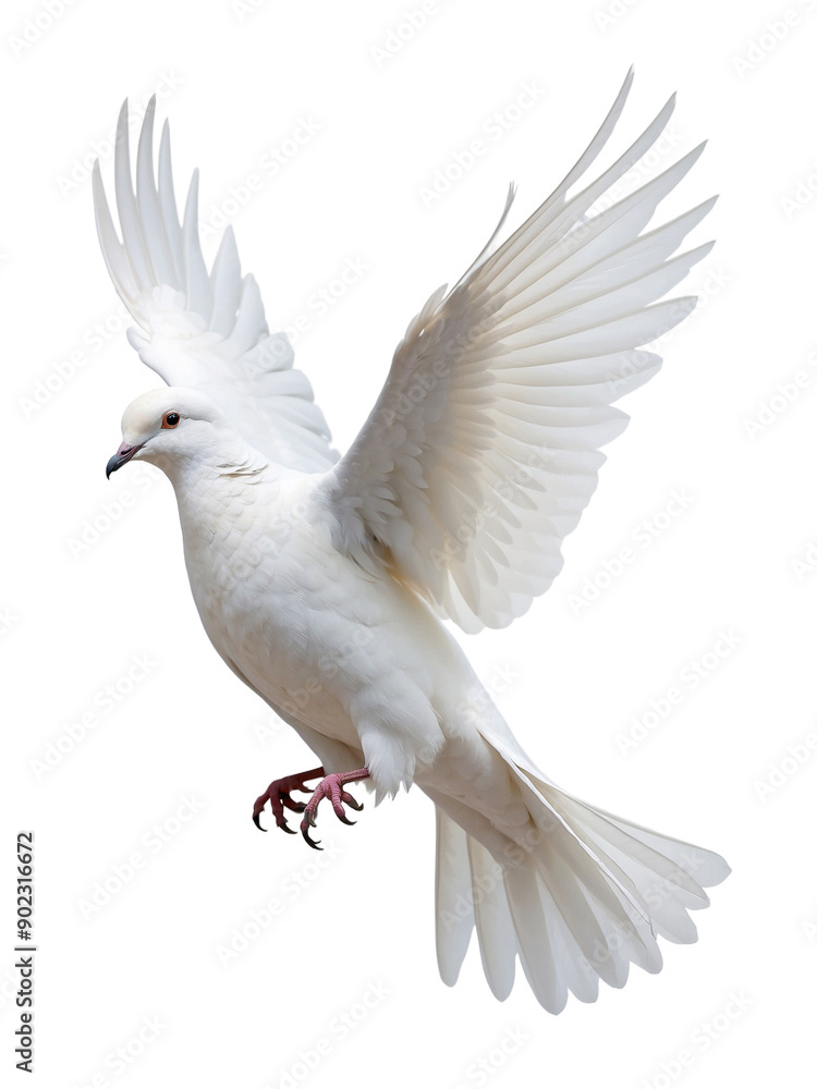 Fototapeta premium White Dove Soaring In Flight Against White Background