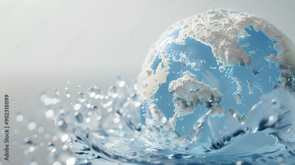 A 3D rendered globe with water splashing around it, representing the importance of water for our planet. A 3D rendered globe with water splashing around it, representing the importance of water for our planet.