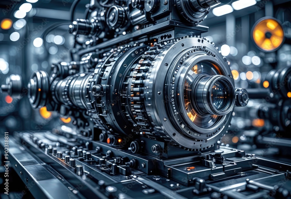 Sleek, modern machinery in action: High-tech precision instruments with futuristic design elements and industrial backdrop Sleek, modern machinery in action: High-tech precision instruments with futuristic design elements and industrial backdrop