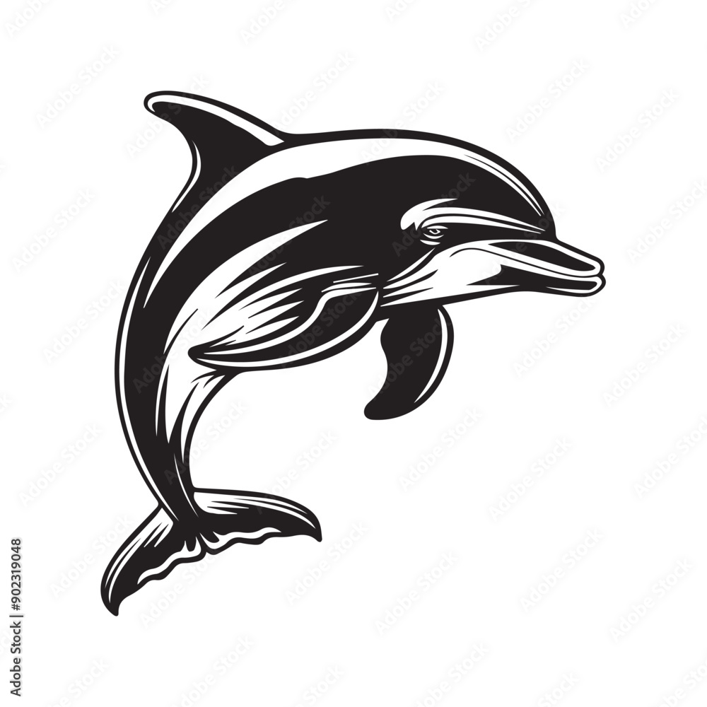 Fototapeta premium cute dolphin silhouette business icon logo animal rescue tattoo illustration design for t-shirt printing black and white icon in high quality