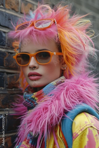 1980s 1990s style. Punk fashion as a reaction to the hippie movement of past decades and against materialistic values of current decade. Retro, pop, hipster, neon, colorful, nineteenth.