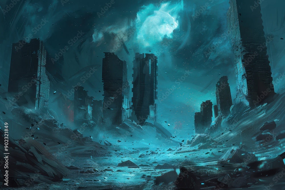 Alien planet ruins after an apocalyptic event Alien planet ruins after an apocalyptic event