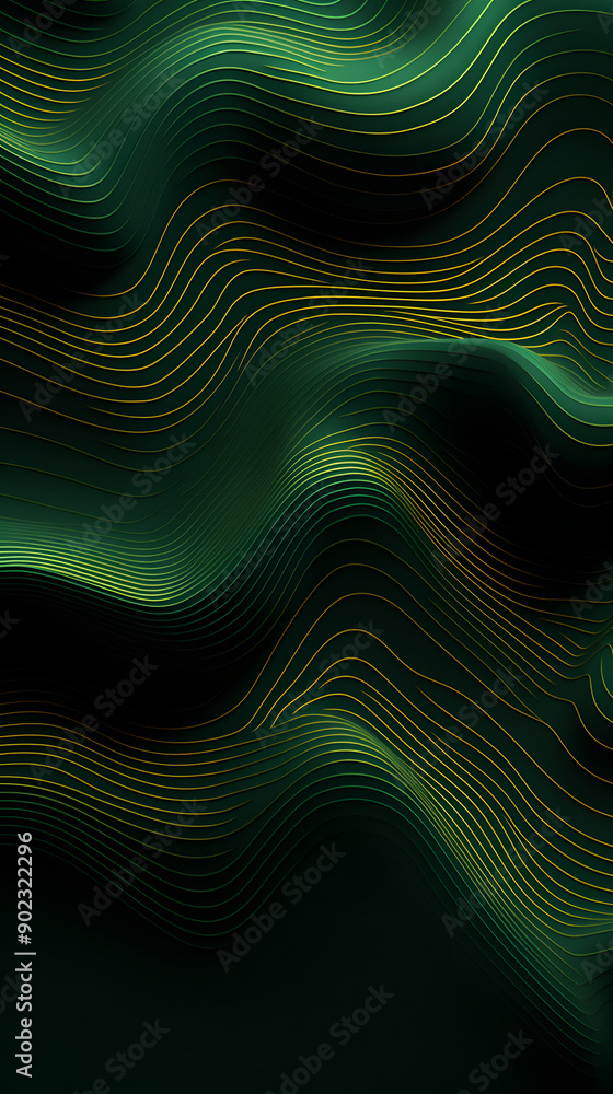 Fototapeta premium Digital technology green gold gradient terrain geometry abstract poster background