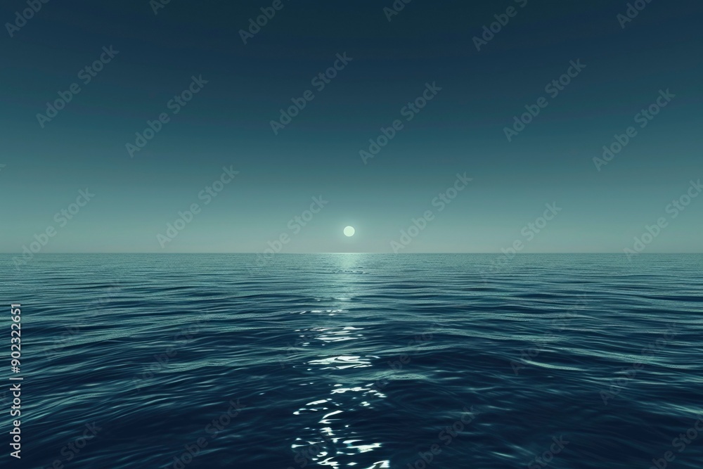Obraz premium Calm Sea with a Distant Sun or Moon