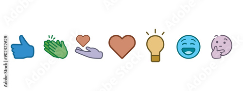 New LinkedIn Reactions. Social media Network icon sets. Like, celebrate, support, funny, love, insightful, curious, LinkedIn.