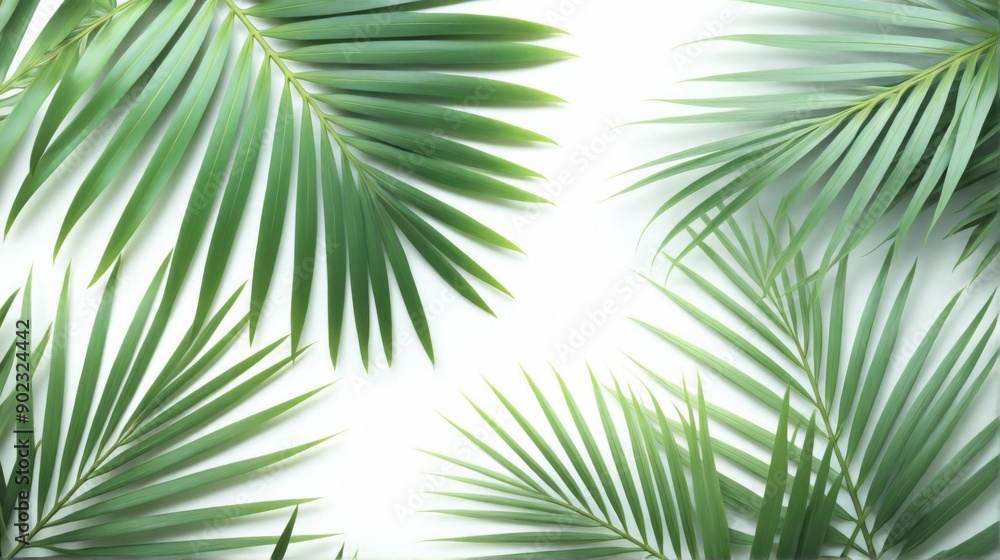 Flat lay green palm leaves white background are Palm leaf textur Flat lay green palm leaves white background are Palm leaf textur