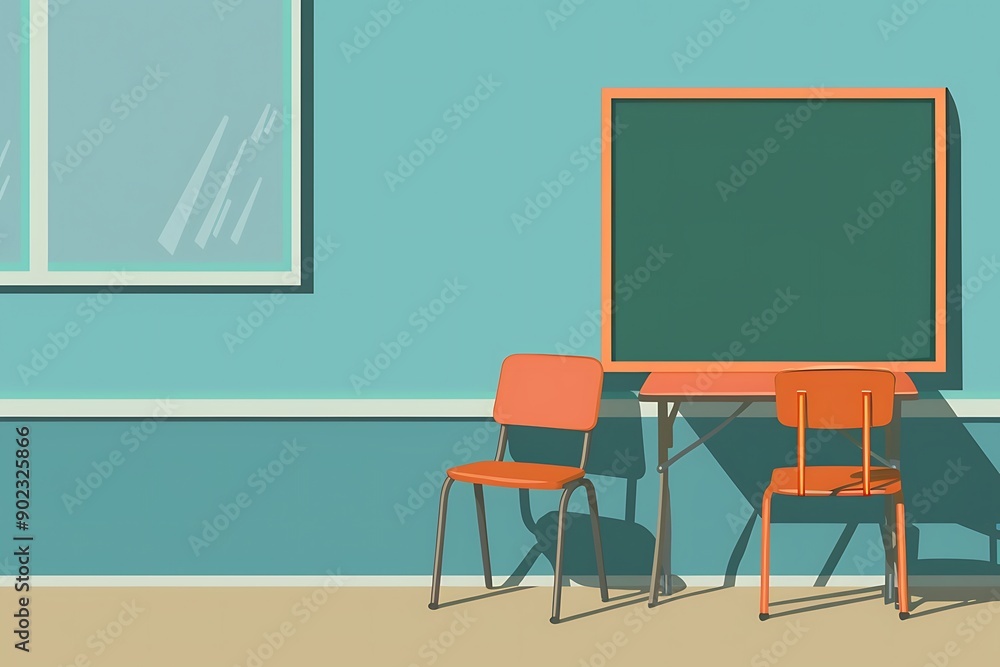 Interior of classroom with desk and blackboard. Interior of classroom with desk and blackboard.