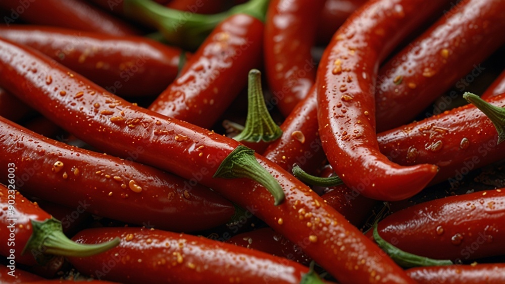A basket of red peppers with a green leaf and a red pepper on the top. A basket of red peppers with a green leaf and a red pepper on the top.