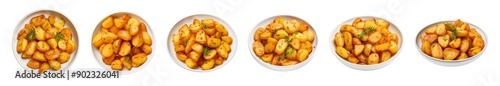 Bowl of roasted potatoes with herbs and seasoning