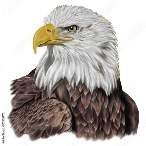 Hand drawing of Bald eagle head isolated on transparent background