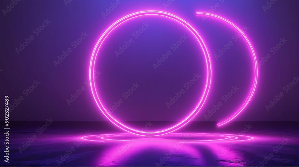 3D rendering circular neon sign center dark room Rotation of neo 3D rendering circular neon sign center dark room Rotation of neo