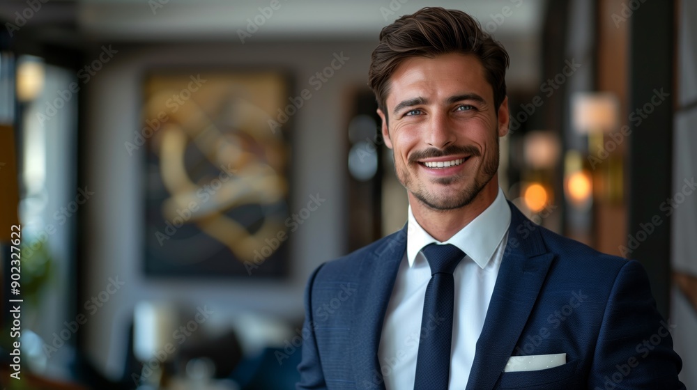 A handsome man standing on an office looking at the camera with smile A handsome man standing on an office looking at the camera with smile