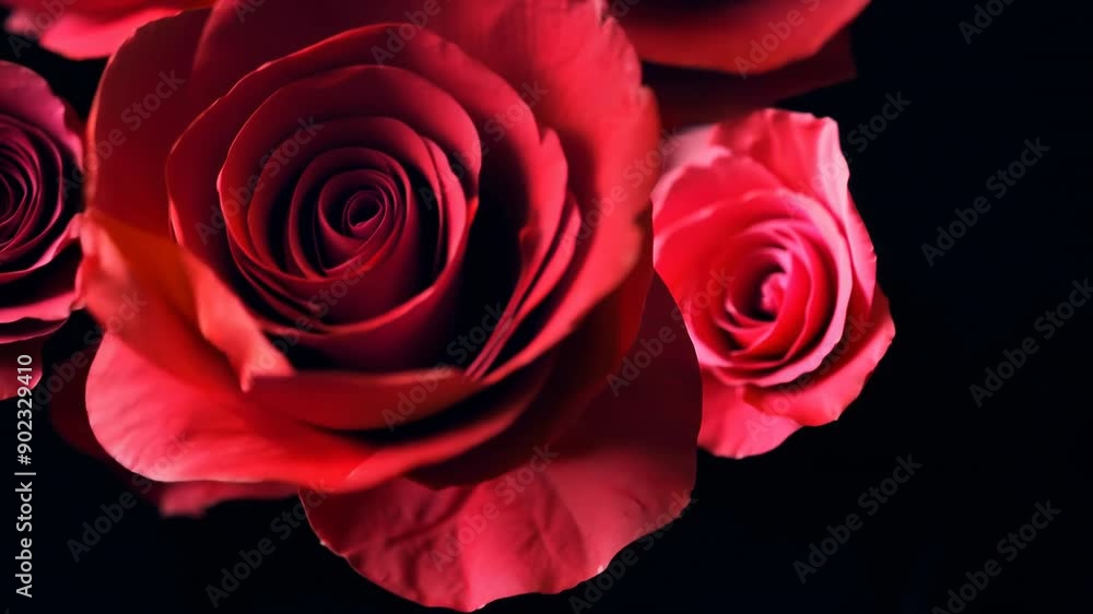 Flying Red Rose Petals on Black Background Flying Red Rose Petals on Black Background